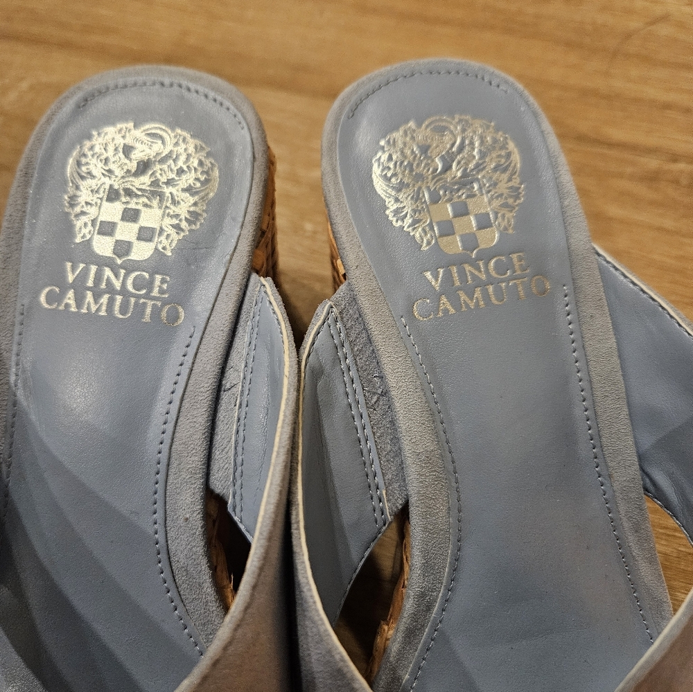 Vince Camuto Light Blue Suede Wedge Sandals - Picture 8 of 13